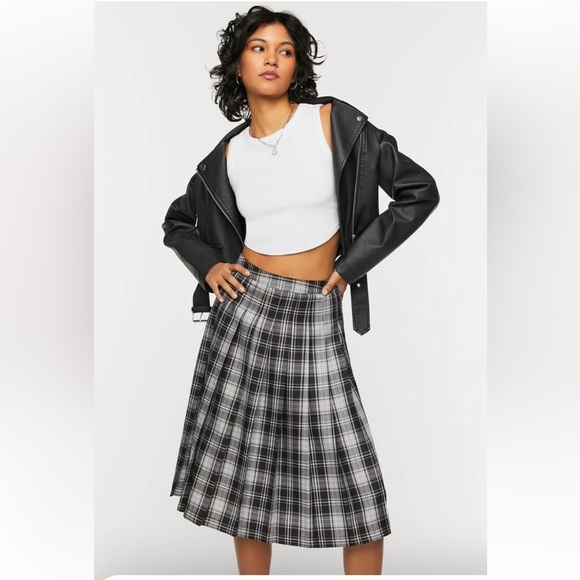 👀ISO👀 Forever 21 Pleated Plaid Midi Skirt Sz L or XL - Picture 1 of 5